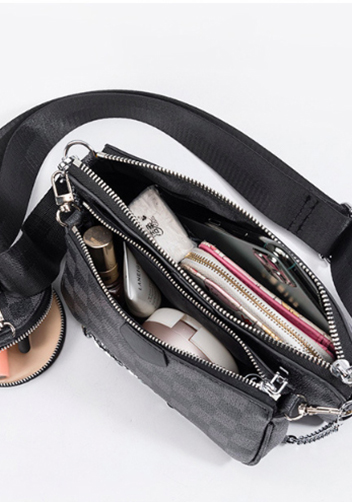 Louisa Checked Vegan Leather Clutch Bag Black