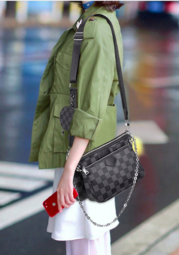 Louisa Checked Vegan Leather Clutch Bag Black