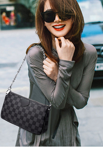 Louisa Checked Vegan Leather Clutch Bag Black