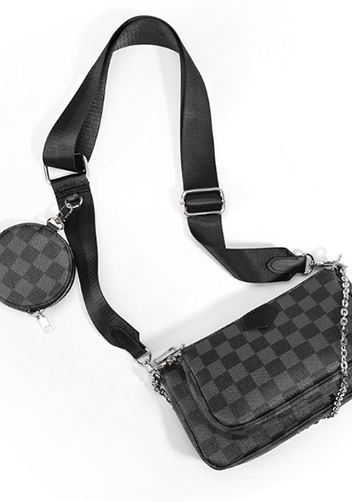Louisa Checked Vegan Leather Clutch Bag Black