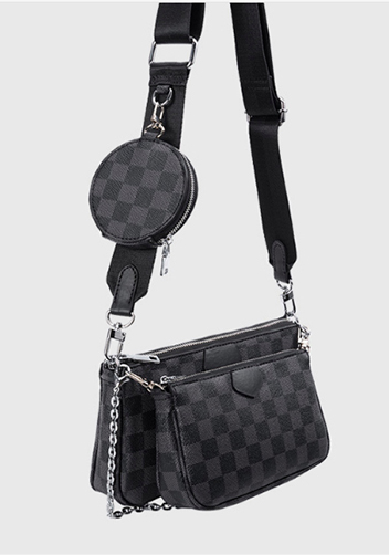 Louisa Checked Vegan Leather Clutch Bag Black