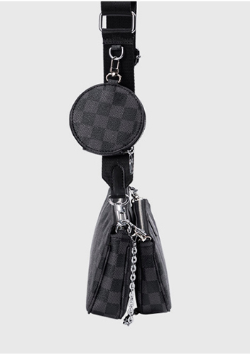 Louisa Checked Vegan Leather Clutch Bag Black