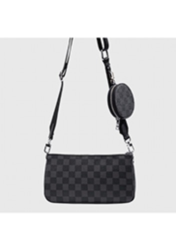 Louisa Checked Vegan Leather Clutch Bag Black