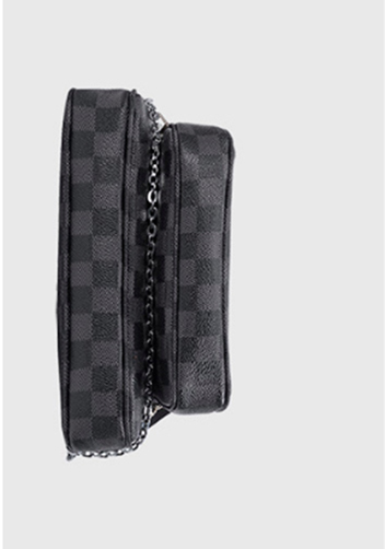 Louisa Checked Vegan Leather Clutch Bag Black