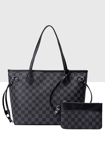 Louisa Checked Vegan Leather Tote Black