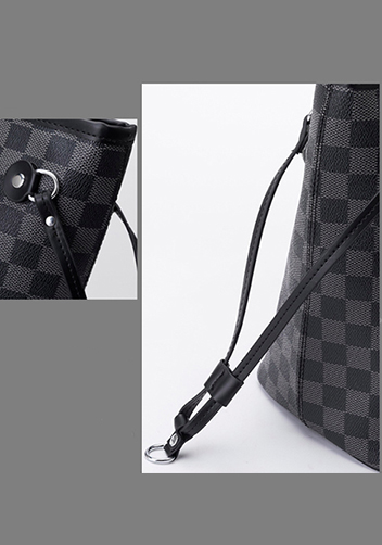 Louisa Checked Vegan Leather Tote Black