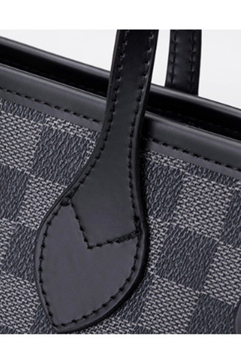 Louisa Checked Vegan Leather Tote Black