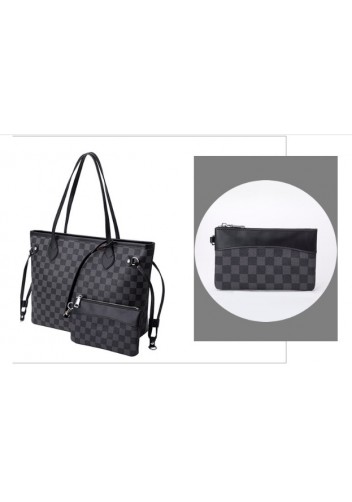 Louisa Checked Vegan Leather Tote Black