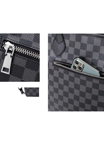 Louisa Checked Vegan Leather Tote Black