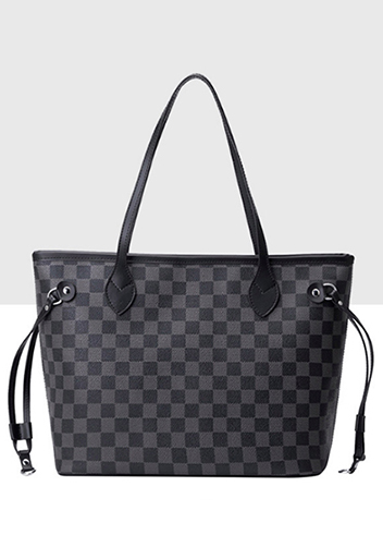 Louisa Checked Vegan Leather Tote Black
