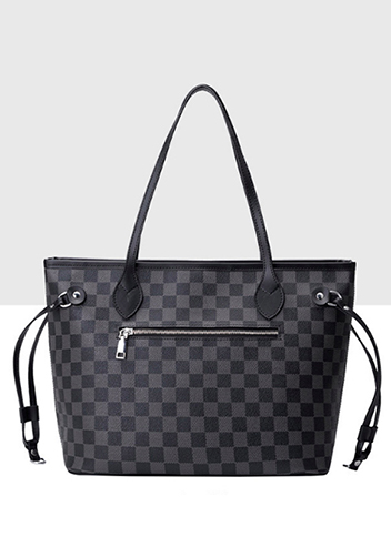 Louisa Checked Vegan Leather Tote Black