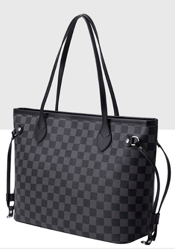 Louisa Checked Vegan Leather Tote Black