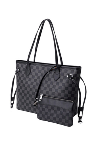 Louisa Checked Vegan Leather Tote Black