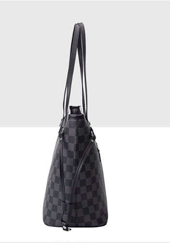Louisa Checked Vegan Leather Tote Black