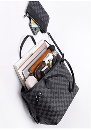 Louisa Checked Vegan Leather Tote Black