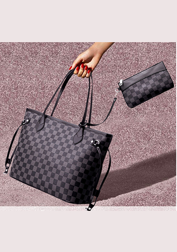 Louisa Checked Vegan Leather Tote Black