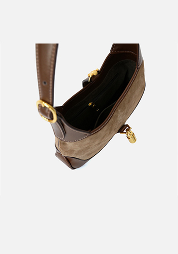 Daphne Suede Leather Shoulder Bag Brown