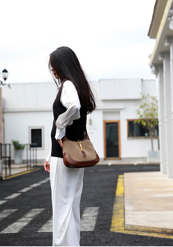 Daphne Suede Leather Shoulder Bag Brown