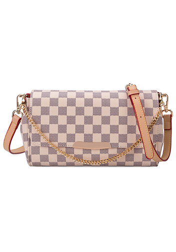 Louisa Checked Vegan Leather Shoulder Bag White