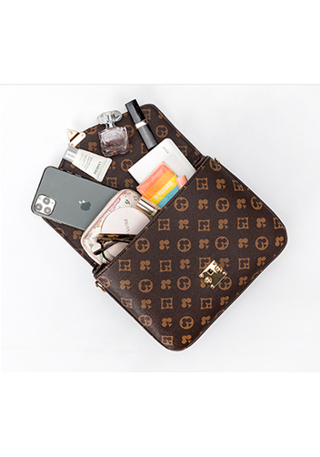 Louisa Flower Vegan Leather Flap Shoulder Bag Brown
