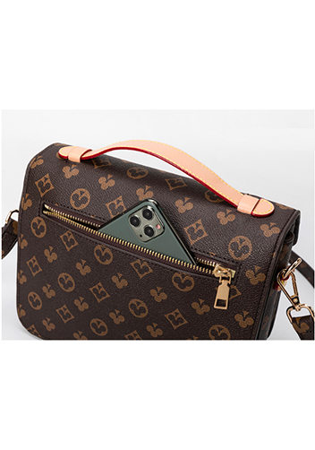 Louisa Flower Vegan Leather Flap Shoulder Bag Brown