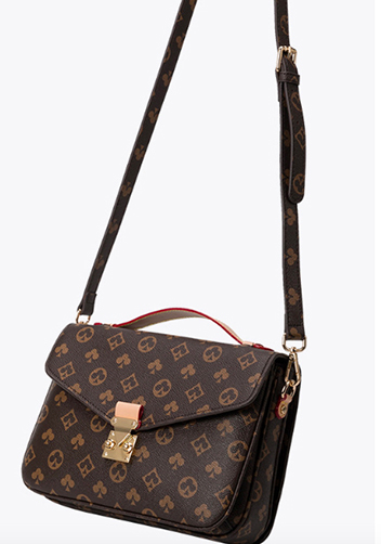 Louisa Flower Vegan Leather Flap Shoulder Bag Brown