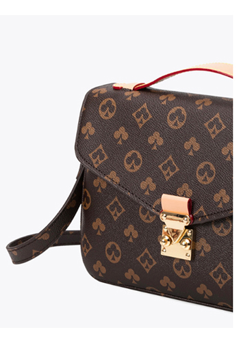 Louisa Flower Vegan Leather Flap Shoulder Bag Brown