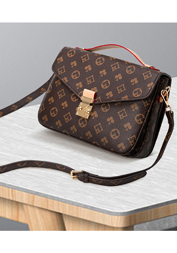 Louisa Flower Vegan Leather Flap Shoulder Bag Brown