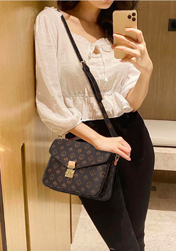 Louisa Flower Vegan Leather Flap Shoulder Bag Brown