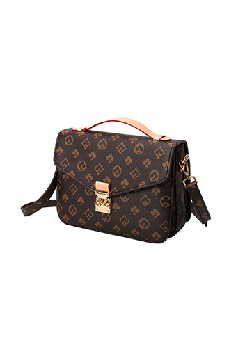 Louisa Flower Vegan Leather Flap Shoulder Bag Brown