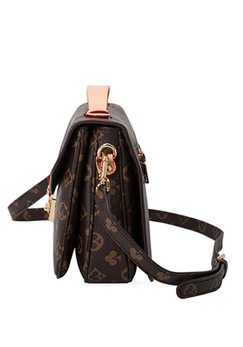 Louisa Flower Vegan Leather Flap Shoulder Bag Brown