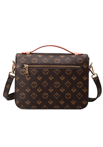 Louisa Flower Vegan Leather Flap Shoulder Bag Brown