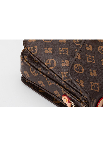 Louisa Flower Vegan Leather Flap Shoulder Bag Brown