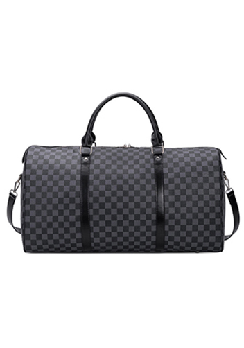 Louisa Checked Vegan Leather Traveling Bag Black