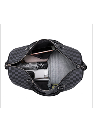 Louisa Checked Vegan Leather Traveling Bag Black
