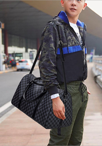 Louisa Checked Vegan Leather Traveling Bag Black