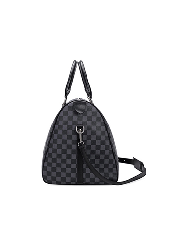 Louisa Checked Vegan Leather Traveling Bag Black