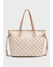 Louisa Flower Vegan Leather Shopping Bag Beige