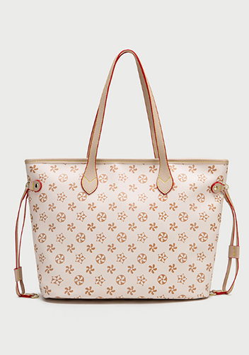 Louisa Flower Vegan Leather Shopping Bag Beige