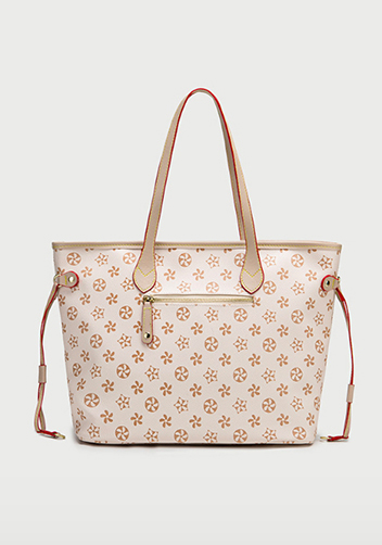 Louisa Flower Vegan Leather Shopping Bag Beige