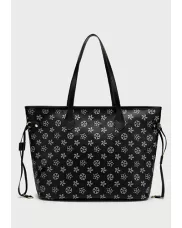 Louisa Flower Vegan Leather Shopping Bag Black