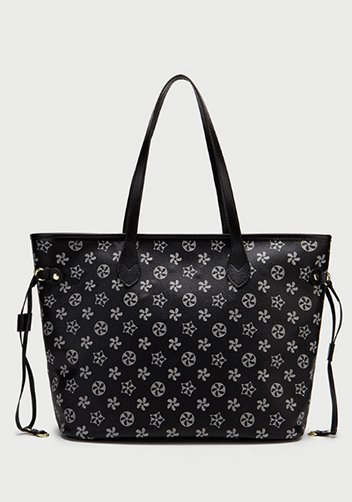Louisa Flower Vegan Leather Shopping Bag Black