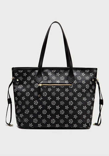 Louisa Flower Vegan Leather Shopping Bag Black