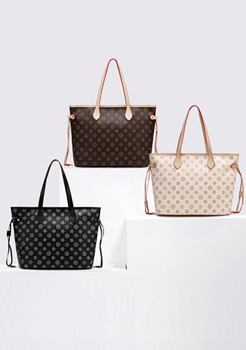 Louisa Flower Vegan Leather Shopping Bag Black