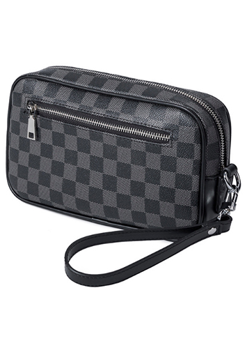 Louisa Checked Vegan Leather Pochette Black