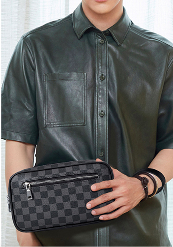 Louisa Checked Vegan Leather Pochette Black