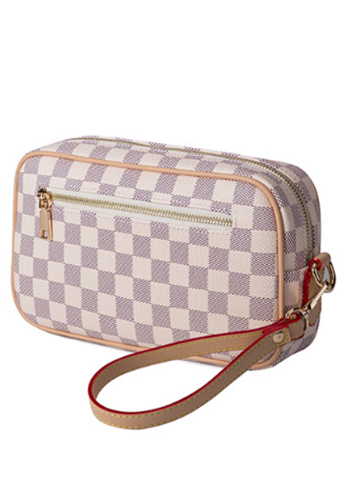 Louisa Checked Vegan Leather Pochette Cream