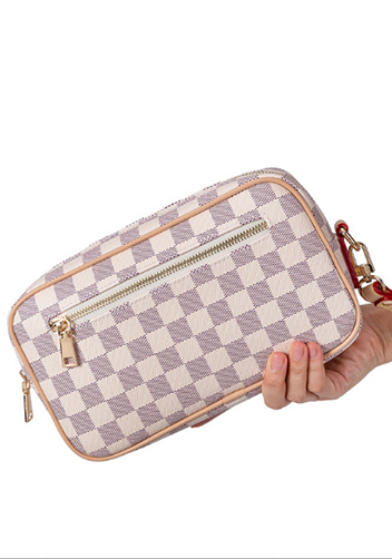 Louisa Checked Vegan Leather Pochette Cream