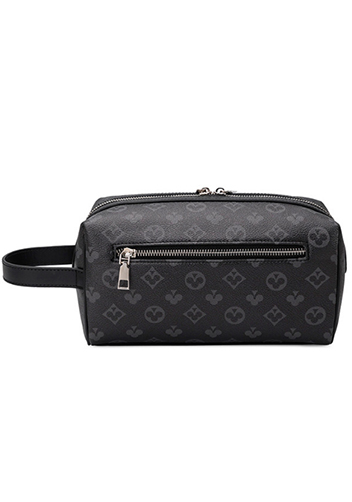 Louisa Flower Vegan Leather Cosmetic Pouch Black
