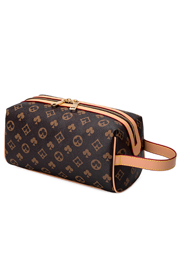 Louisa Flower Vegan Leather Cosmetic Pouch Brown